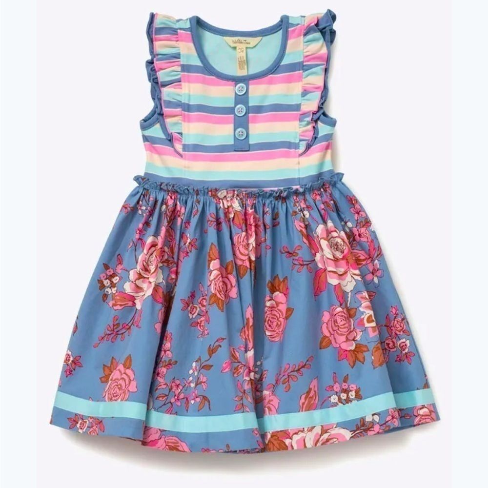 Matilda Jane Libby Girls’ Striped/Floral Mixed Print Dress Sz 8